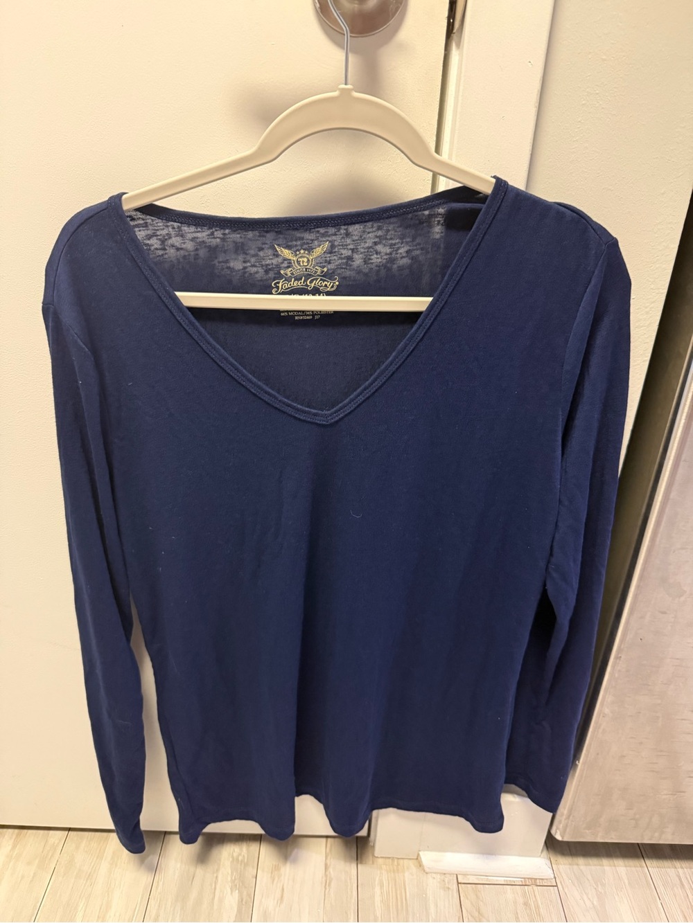 Deep Blue V-Neck Long Sleeve Top